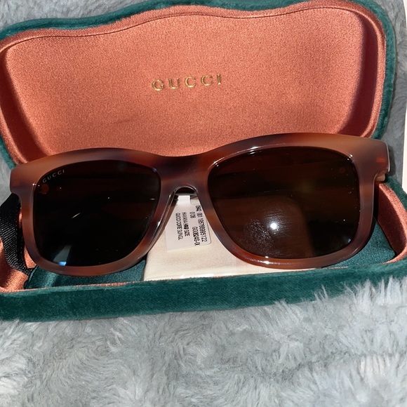 NWT Unisex 100% Authentic Gucci 55MM Havana Square Sunglasses - Picture 1 of 11